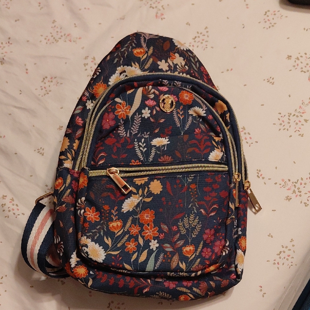 Simply Southern Floral Backpack in Navy and Gold